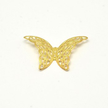 Brass Filigree Joiner, Butterfly, Golden, 39x26x3.5mm