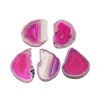 Natural Brazilian Agate Pendants, Dyed & Heated, Nuggets, Big Pendants, Deep Pink, 47~59x28~47x4.5mm, Hole: 1.5mm