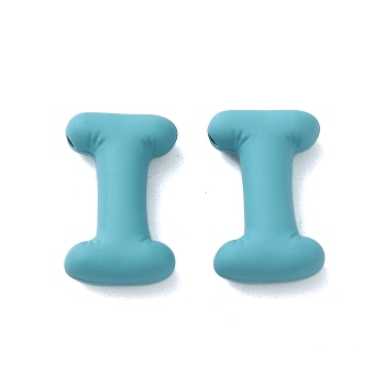 Rack Plating Spray Painted Alloy Pendants, Rubberized Style, Green, Letter I, 20x12x6mm, Hole: 1.5mm