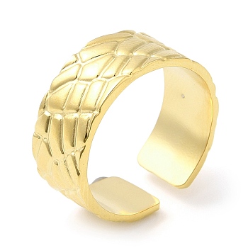304 Stainless Steel Textured Open Cuff Ring for Women, Real 14K Gold Plated, Inner Diameter: 17mm
