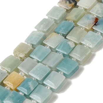 Natural Flower Amazonite Beads Strands, Square, with Seed Beads, 10~10.5x10~10.5x5~5.5mm, Hole: 1.6mm, about 32pcs/strand, 15.16~15.35 inch(38.5~39cm)
