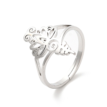 304 Stainless Steel Finger Rings, Hollow Flower Adjustable Ring for Women, Stainless Steel Color, Inner Diameter: 16.5mm