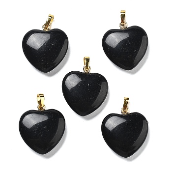 Natural Obsidian Pendants, with Brass Findings, Heart, 22~23x20x5mm, Hole: 6.5x3.5mm