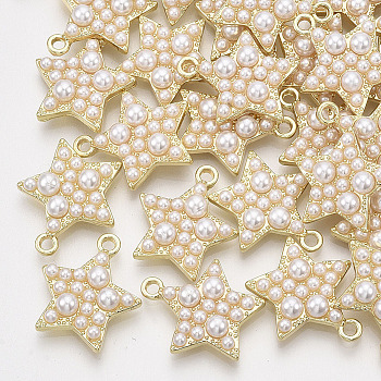 ABS Plastic Imitation Pearl Pendants, with Alloy Findings, Star, Light Gold, 19x17x5mm, Hole: 1.8mm