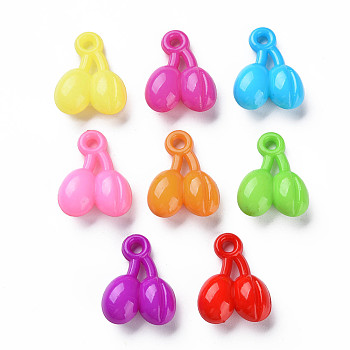 Opaque Acrylic Pendants,Cherry , Mixed Color, 21x17x8mm, Hole: 2.5mm, about 550pcs/500g