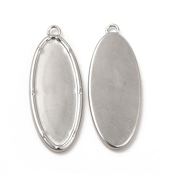 304 Stainless Steel Pendant Cabochons Settings, Oval, Stainless Steel Color, Tray: 26x10mm, 30.5x12x2mm, Hole: 1.5mm