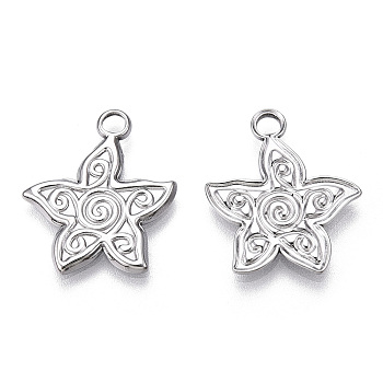 304 Stainless Steel Pendants, Flower Charm, Stainless Steel Color, 21.5x18.5x2mm, Hole: 2.5mm