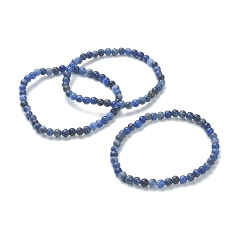Natural Sodalite Beaded Stretch Bracelets, Round, Beads: 4~5mm, Inner Diameter: 2-1/4 inch(5.65cm)
