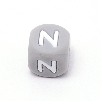Silicone Alphabet Beads for Bracelet or Necklace Making, Letter Style, Gray Cube, Letter.Z, 12x12x12mm, Hole: 3mm