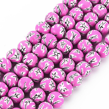 Handmade Polymer Clay Beads Strands,  Round, Hot Pink, 8~9x8mm, Hole: 1.8mm, about 40pcs/strand, 12.80 inch~12.99 inch(32.5~33cm)