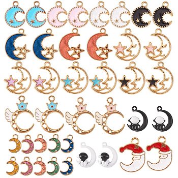 40Pcs 20 Styles Golden Alloy Enamel Pendant, Moon & Astronaut, Mixed Color, 2pcs/style