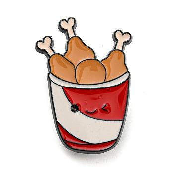 Food Theme Enamel Pins, Black Alloy Badge for Backpack Clothes, Fried Chicken Leg, 32x22.5x2mm