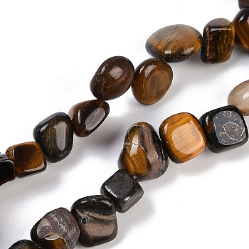 Natural Tiger Eye Nuggets Beads Strands, 7.5~11.5x9~13x4~6.5mm, Hole: 0.8~1mm, about 62~68pcs/strand, 14.96~15.55''(38~39.5cm)