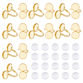 DIY Cuff Ring Making Kits, with 304 Stainless Steel Open Cuff Ring Settings, Glass Cabochons, Golden, Rings Size: Inner Diameter: 16.7mm
