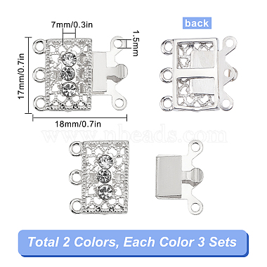 6 Sets 2 Colors 3-Strand 6-Hole Brass Filigree Box Clasps(KK-SC0002-98)-2