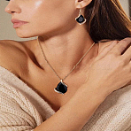 Teardrop Alloy Glass Jewerly Sets. Including Pendant Necklace and Dangle Earring, Black, 470mm(SJEW-LP0001-30C)