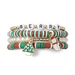 4Pcs 4 Style Polymer Clay Stretch Bracelets Set, Glass Stackable Christmas Bracelets for Women, Mixed Color, Inner Diameter: 2-1/8~2-1/4 inch(5.5~5.6cm), 1pc/style(BJEW-TA00496)