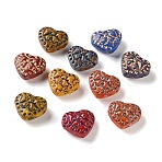 Handmade Lampwork Beads, Heart with Bowknot, Golden Metal Enlaced, Mixed Color, 13.5x16x7mm, Hole: 1mm(LA-CBA4A8C-11)