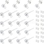 20pcs 304 Stainless Steel Ball Stud Earring Post, Round Earring Findings with Loop, 20pcs Iron Ear Nuts/Earring Backs, Silver, 16x5mm, Hole: 1.8mm, Pin: 0.8mm(FIND-UN0001-12)