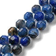 Natural Agate Beads Strands, Faceted Bicone Barrel Drum Beads, with Seed Beads, Dyed, Marine Blue, 12x11mm, Hole: 1.2mm, about 27pcs/strand, 14.49 inch(36.8cm)(G-C039-D04)