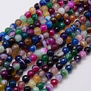Natural Striped Agate/Banded Agate Beads Strands, Faceted, Dyed, Round, Mixed Color, 6mm, Hole: 1mm(G-G581-6mm-17)