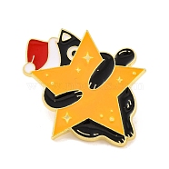 Christmas Theme Black Cat with Star Enamel Pins, Golden Alloy Brooches for Backpack Clothes, Gold, 36x30x2mm(JEWB-M043-04B)