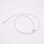 White Acrylic Round Beads Bag Handles, with Zinc Alloy Lobster Clasps and Steel Wire, for Bag Replacement Accessories, Platinum, 100cm(FIND-TAC0006-24D-01)