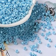 Baking Paint Glass Seed Beads, Cylinder, Light Sky Blue, 2.5x2mm, Hole: 1.4mm, about 5039pcs/50g(X-SEED-S042-15A-10)