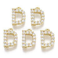 Brass Micro Pave Cubic Zirconia Charms, Nickel Free, Letter, Clear, Real 18K Gold Plated, Letter.D, 13.5x8.5x2.5mm, Hole: 1.2mm(KK-T060-05-D-G-NF)