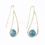Natural Apatite Dangle Earrings, with Rhinestone, Brass Earring Hook and Cardboard Jewelry Set Boxes, Teardrop, Real 18K Gold Plated, 36~37x14mm, Pin: 0.7mm(EJEW-JE03595-05)