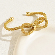 Geometric Hollow Bowknot Brass Open Cuff Bangles, Real 18K Gold Plated, Inner Diameter: 2-1/8~3-1/8 inch(5.5~8cm)(VG3776)