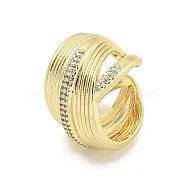 Rack Plated Brass Micro Pave Cubic Zirconia Open Cuff Rings, Wide Band Ring for Women, Lead Free & Cadmium Free, Long-Lasting Plated, Real 18K Gold Plated, 18.5mm(RJEW-Z039-10G)