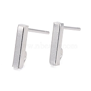 304 Stainless Steel Stud Earring Findings, Rectangle, Silver, 10x2mm, Hole: 1.8mm, Pin: 0.7mm(X-STAS-G224-21S-03)