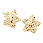 Brass with Glass Stud Earrings Findings, with Loops, Star, Real 18K Gold Plated, 17.5x18.5mm, Hole: 1.2mm, Pin: 11x0.7mm(KK-K351-18G)