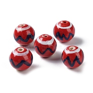 Handmade Porcelain Beads, Famille Rose Porcelain, Round, Dark Red, 12~13.5mm, Hole: 1.8mm(PORC-G011-07G)