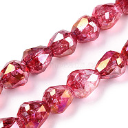 Transparent Electroplate Glass Beads Strands, AB Color Plated, Faceted, Teardrop, Crimson, 10.5x10mm, Hole: 1.2mm, about 33pcs/strand, 13.78 inch(35cm)(X-EGLA-N006-079F)