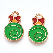 Alloy Enamel Pendants, Cadmium Free & Lead Free, Light Gold, Lollipop Charm, Lime Green, 17.5x11x1.5mm, Hole: 1.8mm(ENAM-N056-441)