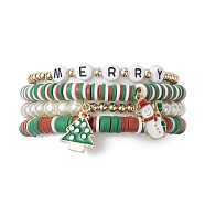 4Pcs 4 Style Polymer Clay Stretch Bracelets Set, Glass Stackable Christmas Bracelets for Women, Mixed Color, Inner Diameter: 2-1/8~2-1/4 inch(5.5~5.6cm), 1pc/style(BJEW-TA00496)