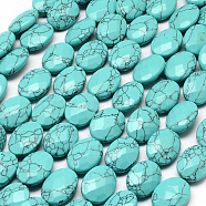 Faceted Oval Synthetic Turquoise Beads Strands, 17x13x6mm, Hole: 1mm, about 13pcs/strand, 8.26 inch(X-G-R303-14)