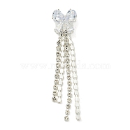 Bowknot Brass Rhinestone Tassel Big Pendants, Silver, 60x13x10mm, Hole: 1.2mm(KK-I715-02S-03)