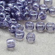 8/0 Grade A Round Glass Seed Beads, Transparent Colours Lustered, Lilac, 8/0, 3x2mm, Hole: 1mm, about 10000pcs/pound(SEED-Q011-3mm-01)