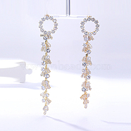 Real 18K Gold Plated Brass Dangle Stud Earrings, Rhinestone Tassel Earrings, Ring, 135x25mm(WY4704-3)