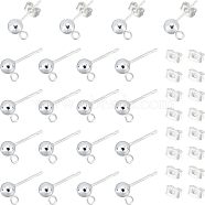 Unicraftale 20pcs 304 Stainless Steel Ball Stud Earring Post, Round Earring Findings with Loop, 20pcs Iron Ear Nuts/Earring Backs, Silver, 16x5mm, Hole: 1.8mm, Pin: 0.8mm(FIND-UN0001-12)