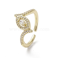 Rack Plating Brass Micro Pave Cubic Zirconia Open Cuff Rings, Horse Eye, Real 18K Gold Plated, Inner Diameter: 17.2mm(RJEW-K257-41G)