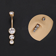 Stainless Steel Clear Cubic Zirconia Curved Barbell Belly Rings, Flat Round, Golden, 10mm, Pin: 1.6mm(WG29D10-01)