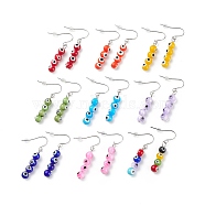 9 Pairs 9 Color Lampwork Evil Eye Round Beaded Dangle Earrings, 304 Stainless Steel Lucky Jewelry for Women, Mixed Color, 40mm, Pin: 0.6mm(EJEW-JE05088)