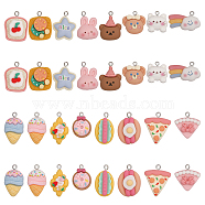 32Pcs 16 Style Opaque Resin Pendants, with Platinum Tone Iron Loops, Food/Animal, Mixed Color, 20~27x15~28x5.5~11mm, hole: 2~2.2mm, 2pcs/style(RESI-CA0001-70)