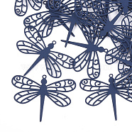 430 Stainless Steel Filigree Pendants, Spray Painted, Etched Metal Embellishments, Dragonfly, Marine Blue, 26.5x35x0.3mm, Hole: 1.2mm(X-STAS-T042-08A)