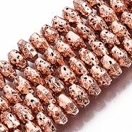 Electroplated Natural Lava Rock Beads Strands, Hexagon, Bumpy, Rose Gold Plated, 6.5x7.5x4mm, Hole: 1.2mm, about 105pcs/strand, 15.75 inch~15.94 inch(40cm~40.5cm)(G-T114-66RG)