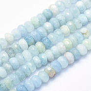 Natural Aquamarine Beads Strands, Grade AB+, Faceted, Rondelle, 6x4mm, Hole: 0.8mm, about 98pcs/strand, 15.5 inch(G-K256-58A)